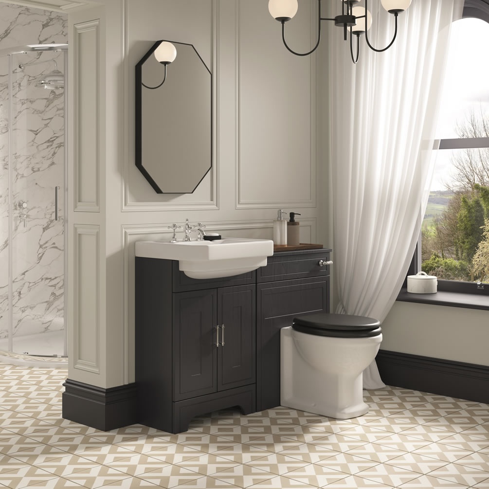 Imperial Lichfield Oxford Blue Grained 2 Door Vanity Unit & Basin With Back To Wall WC Unit - Lifestyle